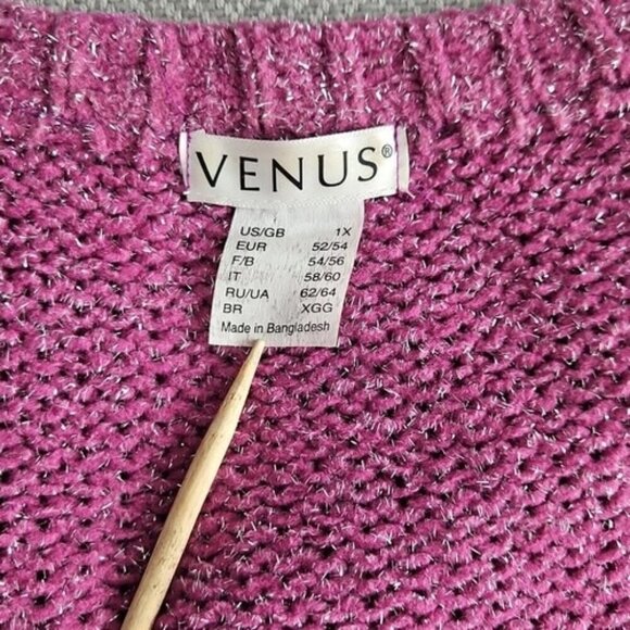 Venus Cold Shoulder Sweater Women's Size 1x Purple Metallic Thread Chunky Y2K - Picture 8 of 16